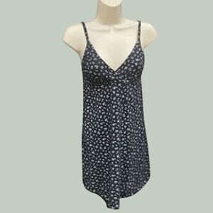 Brandy Melville Navy Blue Ditsy Floral V-Neck Spaghetti Strap Mini Slip Dress